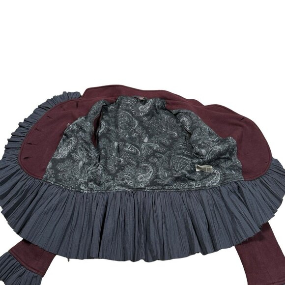 Free People Boho Jacket Women’s Sz 6 Military Ruffles Blazer Burgundy Gray - Picture 2 of 12